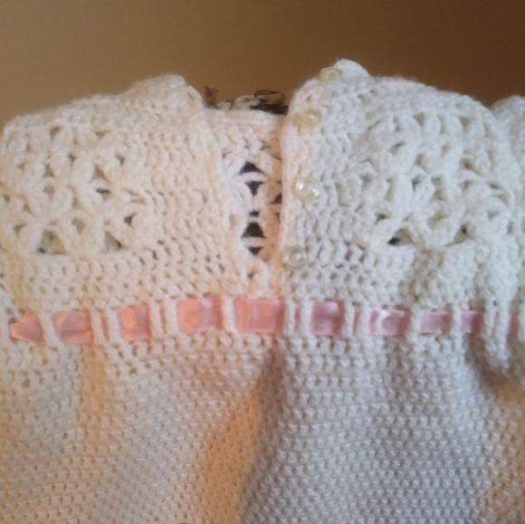 4 Pieces Crocheted Baptism Christening Gown, Doll Gown - Picture 4 of 8